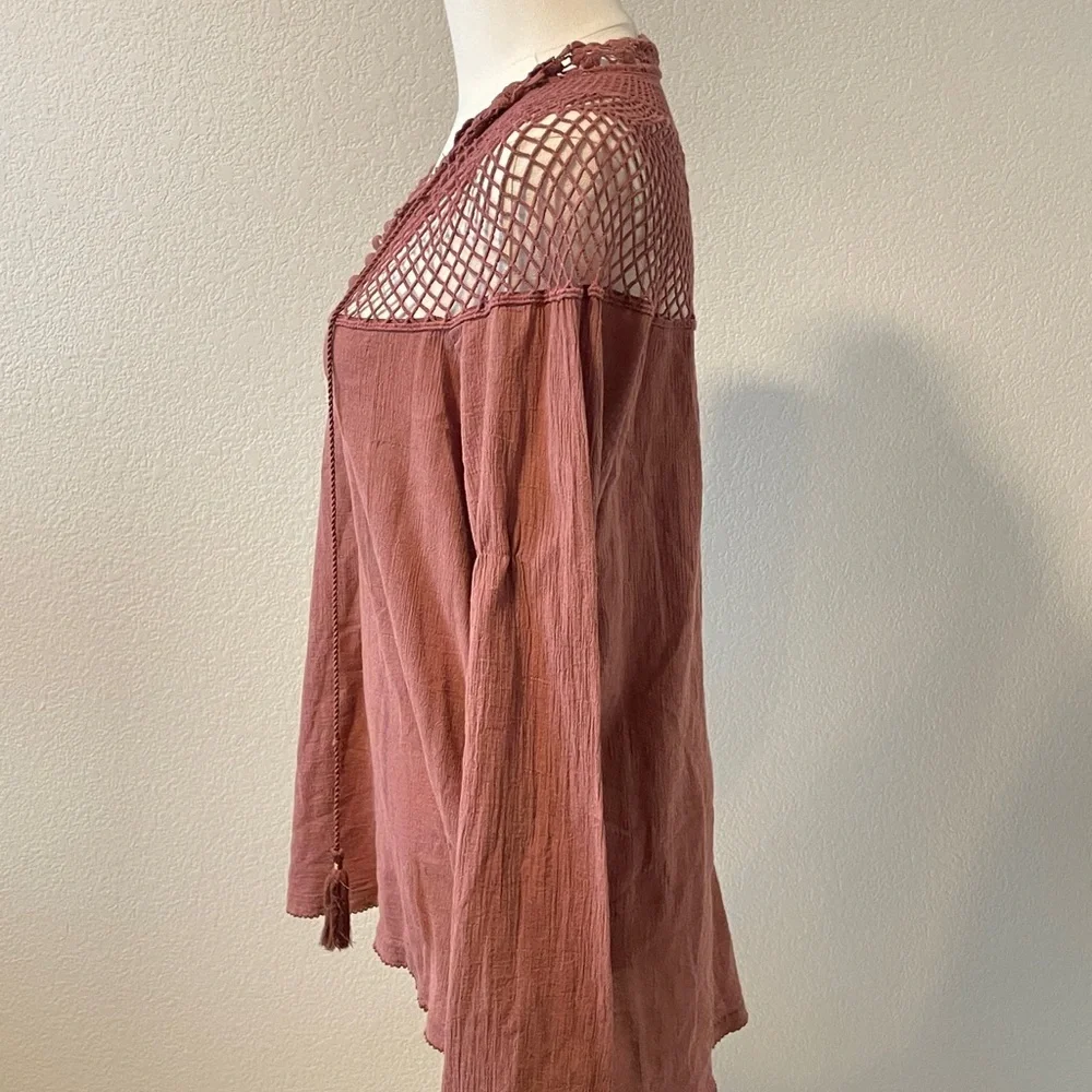 Free People Terracotta Blouse with Crochet Yoke